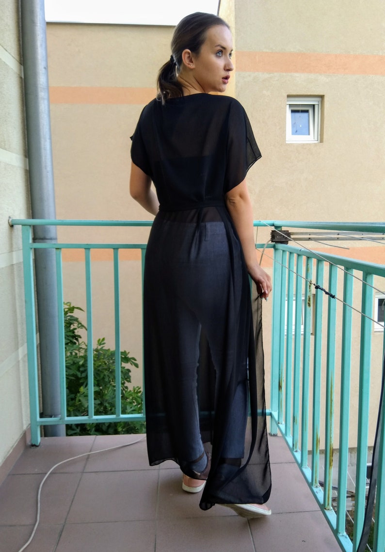 Sheer Black Chiffon Robe: Boho Kimono Cardigan Jacket - Etsy
