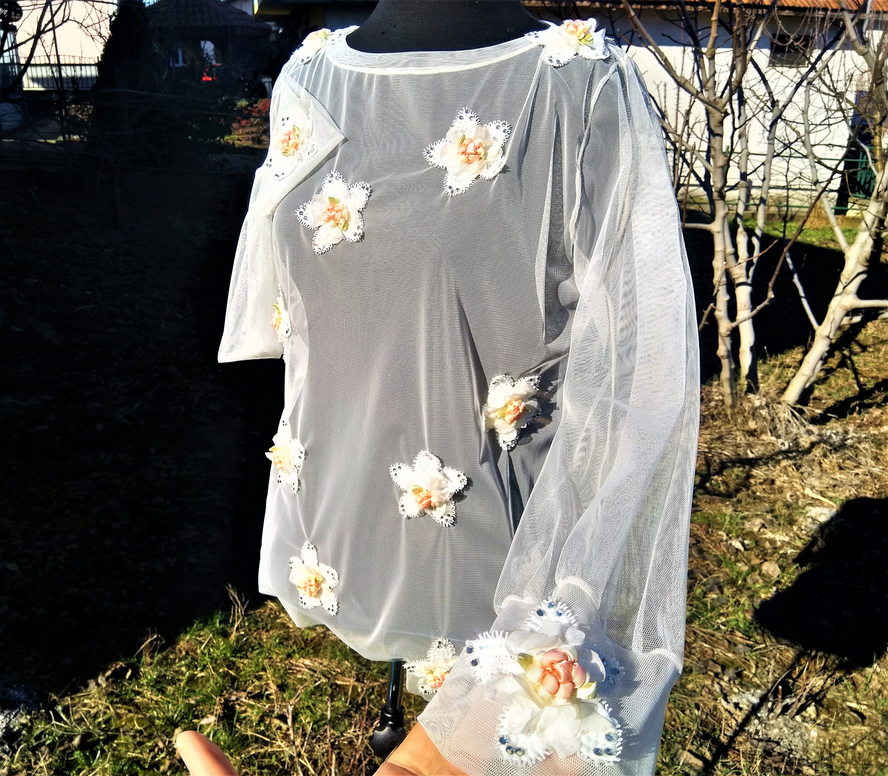 Oversized floral deals mesh top