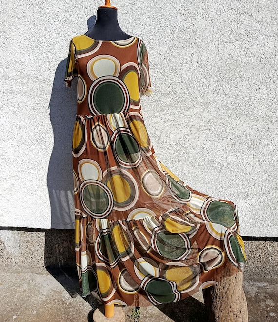 red yellow green mesh dress Multicolor Beige Brown Geometric Pattern. Beach Separates. Party Dress SIZE::XXL