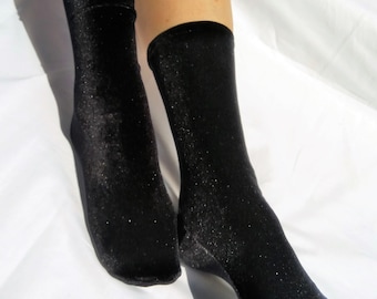 Velvet Socks. Cute Novelty Black Glitter Tights. Gift For Her.