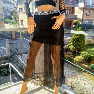 Tulle Skirt. Sheer Lace Trend Black Transparent Fashion Skirt. Christmas Gift.