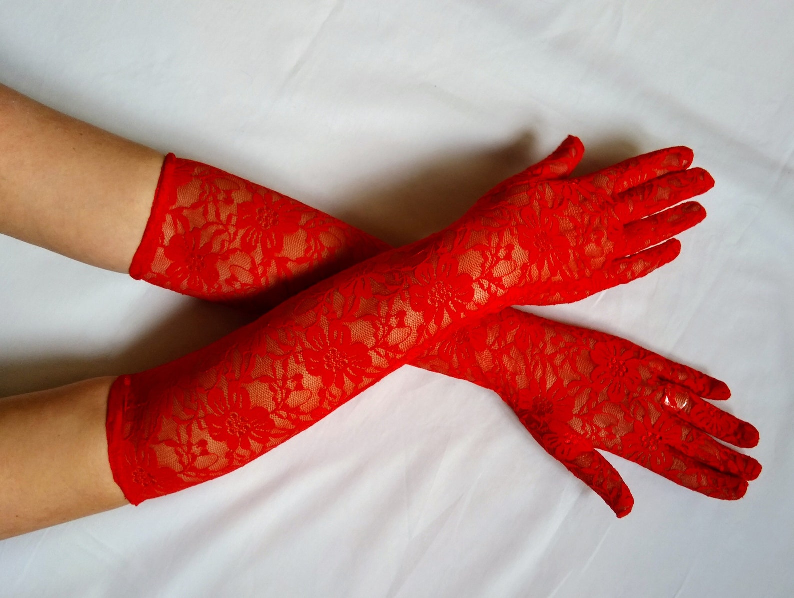 Red Lace Gloves. Red Stretched Victorian Sexy Evening Party Etsy UK