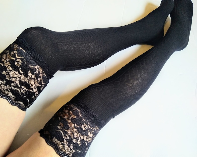 Black Lace Thigh High Stockings