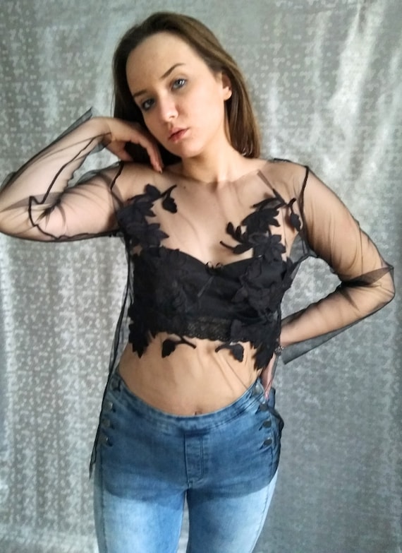 Top transparente flores sale