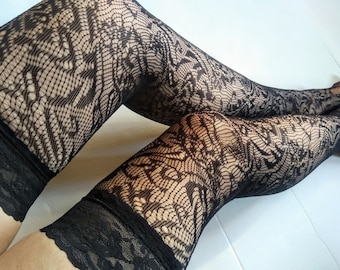 Fishnet Thigh High Stockings, Black Lace Top, Sexy Lingerie