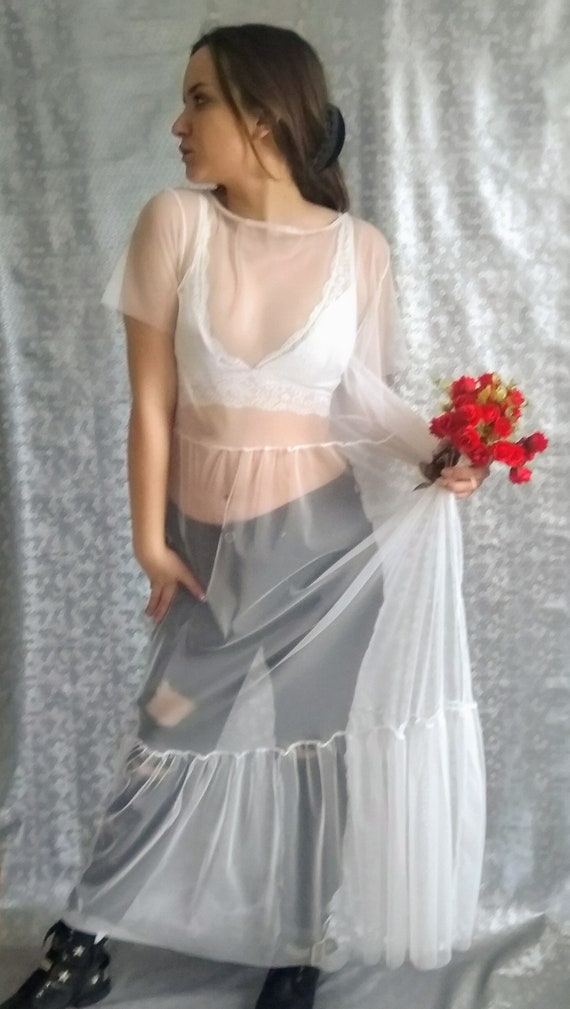Sheer White Tulle Maxi Dress, Bridal Evening Gown - Etsy Sheer White Tulle Maxi Dress, Bridal Evening Gown - Etsy