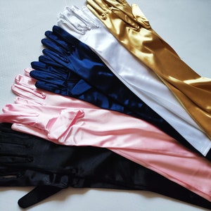 Stretchy Satin Party Gloves: Glossy Festival Costume Gloves
