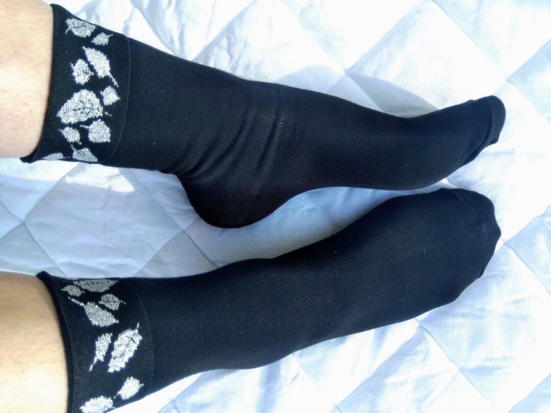 Embellished Black Cotton Socks. Elastic Ribbon Cute Novelty - Etsy