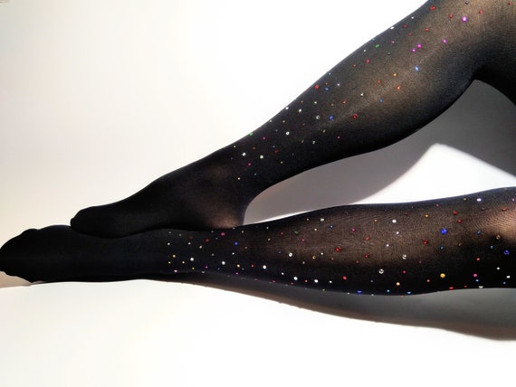 Tights for Women Embellished. Rhinestones Sparkle Opaque Black Sexy Lolita  Tights. Christmas Gift. 