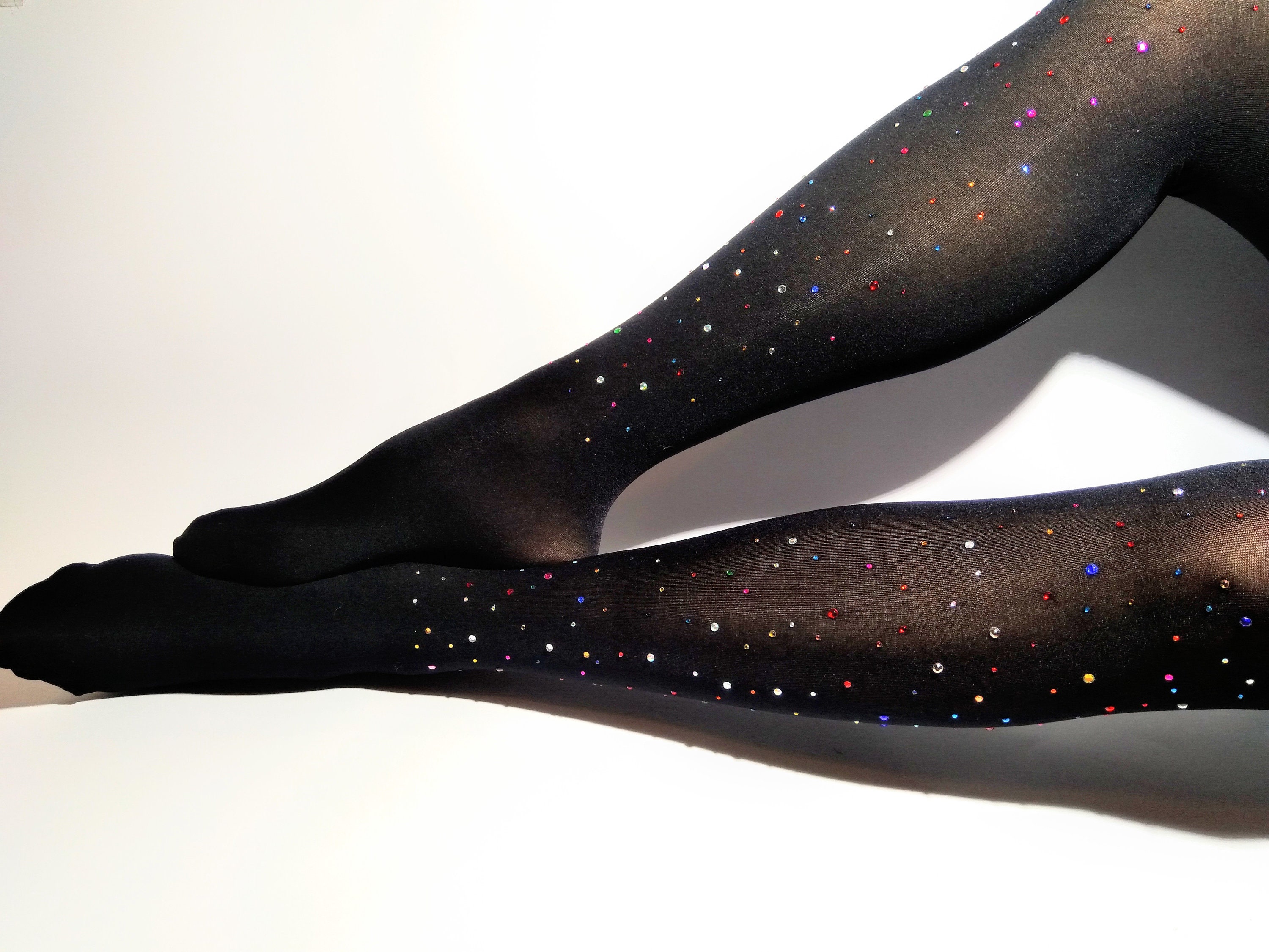 Tights for Women Embellished. Rhinestones Sparkle Opaque Black