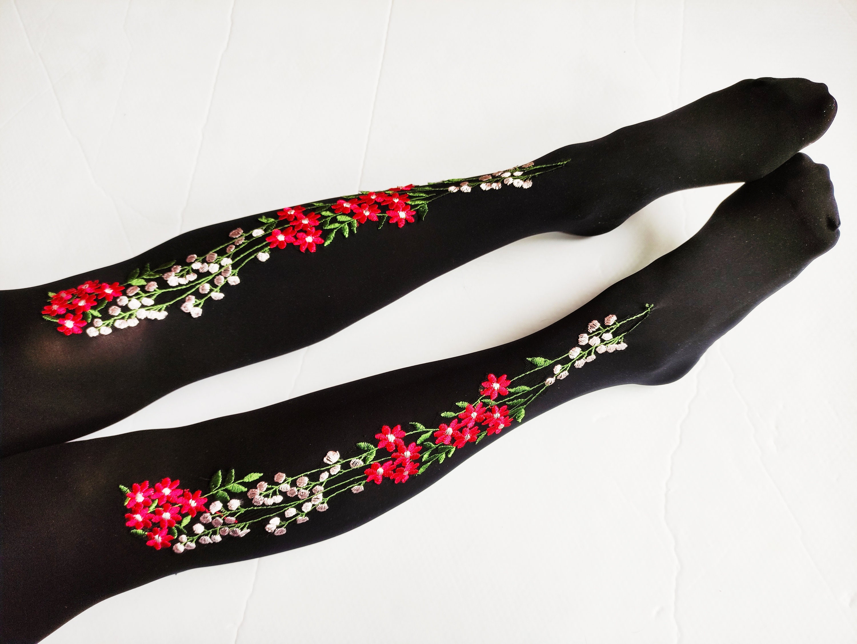 Embroidered pantyhose top