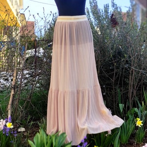 Handmade Pleated Maxi Skirt: Warm Beige Spring Summer Clothing