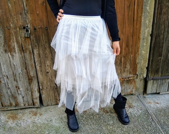Tulle Ruffle Skirt: Asymmetric Sheer Fashion Skirt