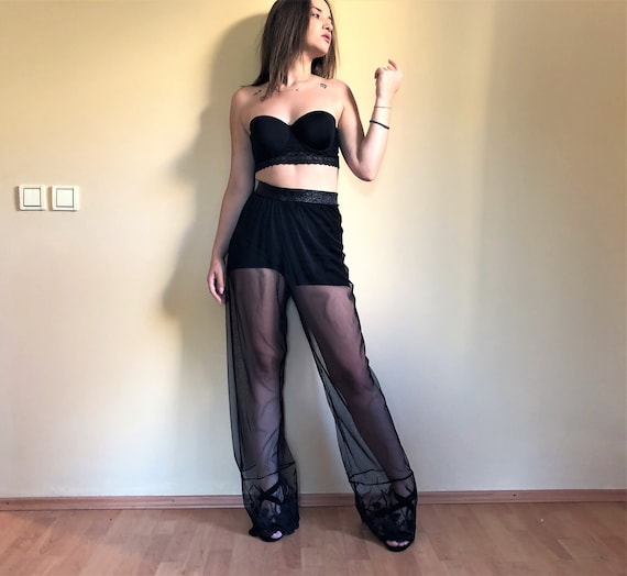 Mesh Lace Pants, Festival Leggings, Loose Pants, High Waist Pants