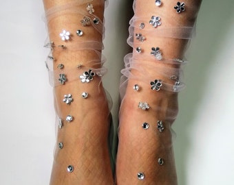 Rhinestone Tulle Socks: Sparkle Embellished Novelty Socks