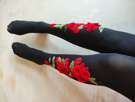Tights for Women. Opaque Embroidered Spandex Lolita Floral Womens Tights Hosiery. Embellished Tights. Etsy Australia