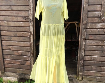 Vestido largo de tul amarillo transparente, vestido bohemio de malla