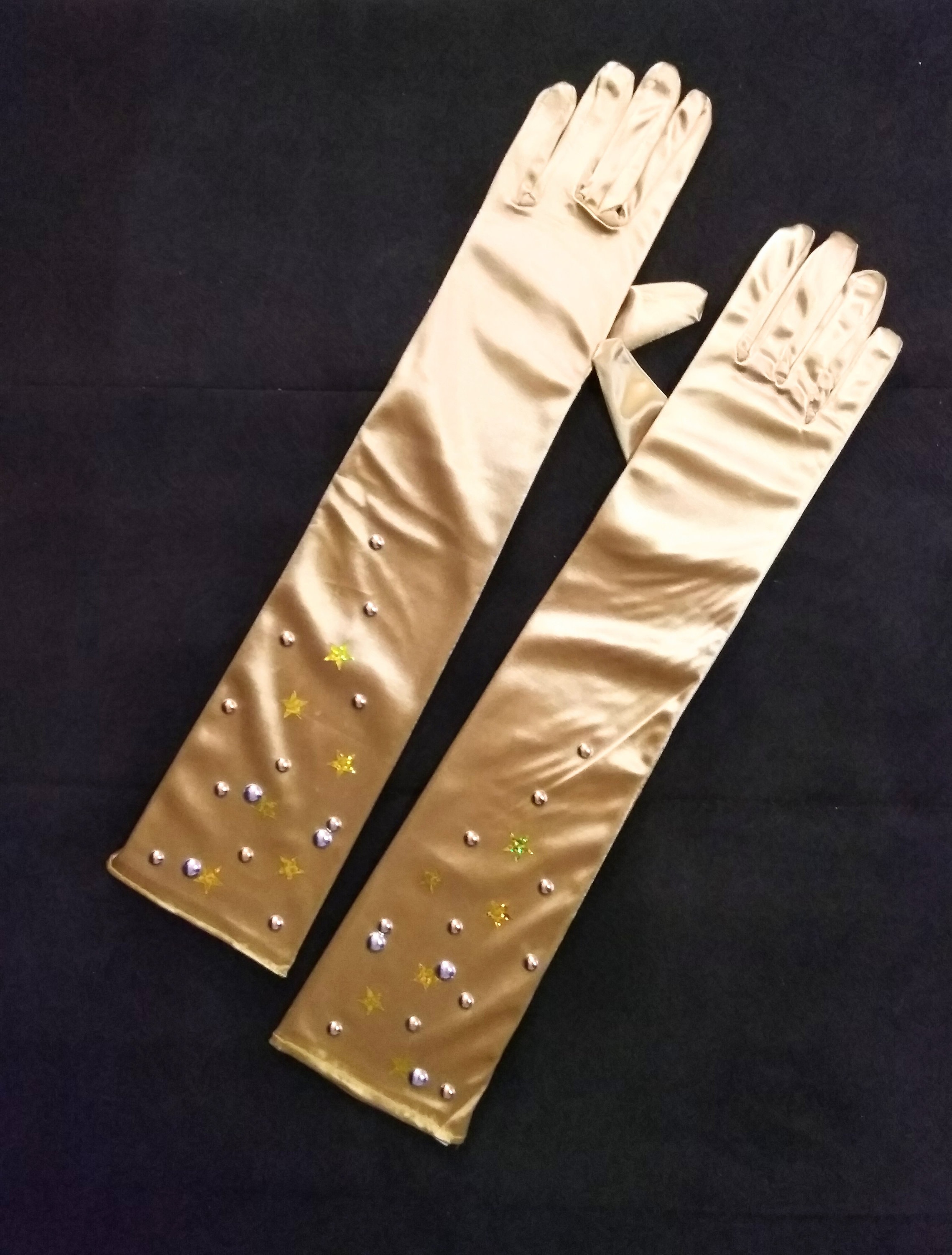 Gold Satin Gloves. Long Glitter Embellished Stretched Gloves. Etsy