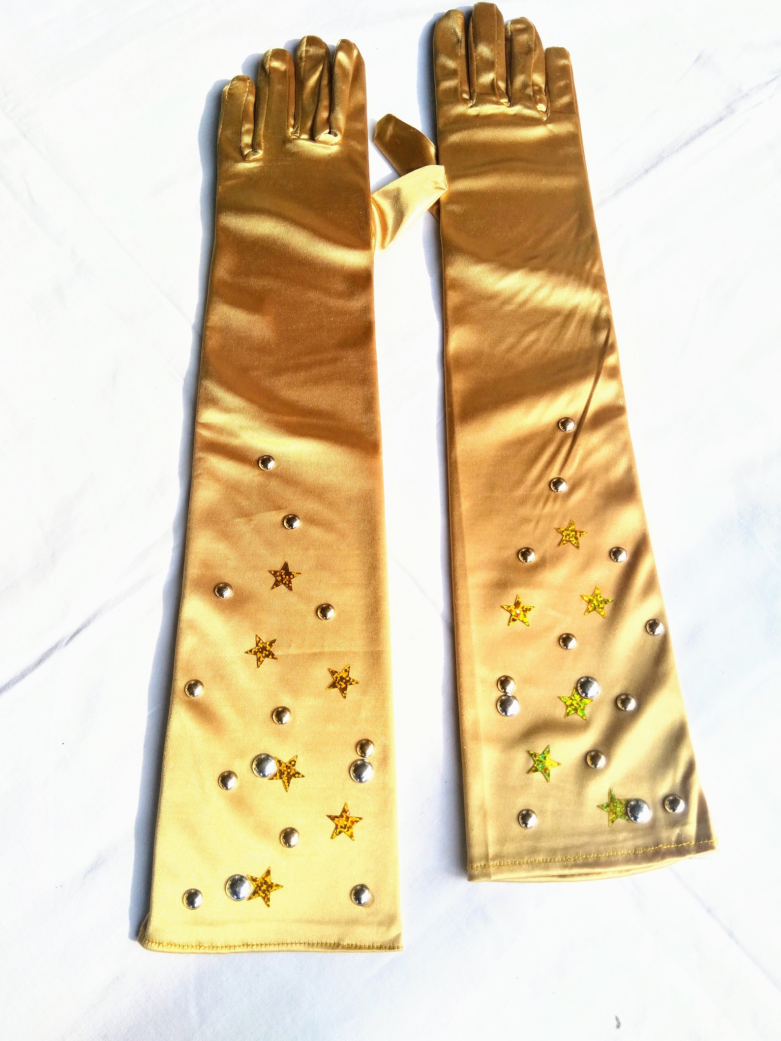 Gold Satin Gloves. Long Glitter Embellished Stretched Gloves. Etsy