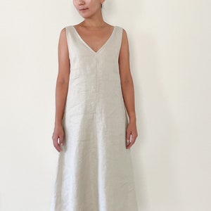 Linen dress PENELOPE, simple elegant sleeveless midi dress, 100% Linen dress, linen clothing, sustainable slow fashion, Handmade in the USA