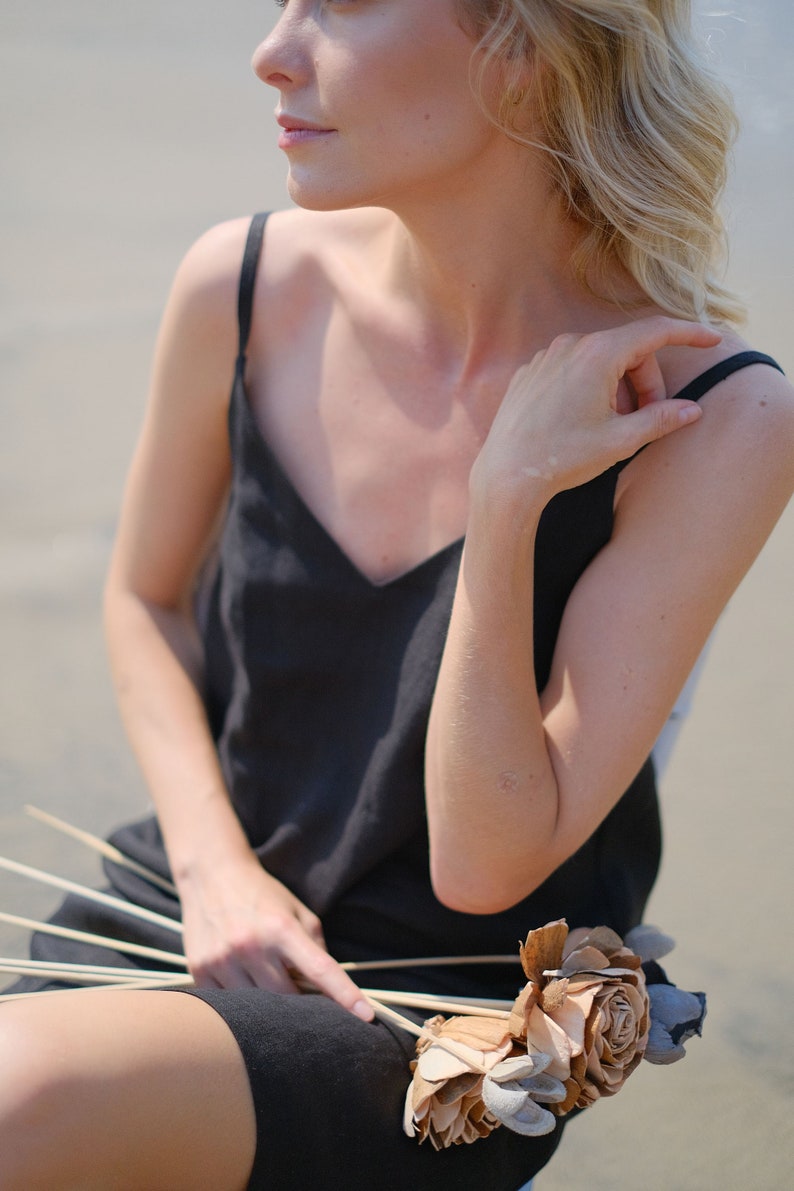 sandara, minimalist dress, linen midi dress, linen sundress, black slip dress, camisole dress, sustainable dress, dress with straps, nude slip dress, linen slip dress, linen tank dress, linen dress usa, cami dress, linen shift dress, ivory slip dress