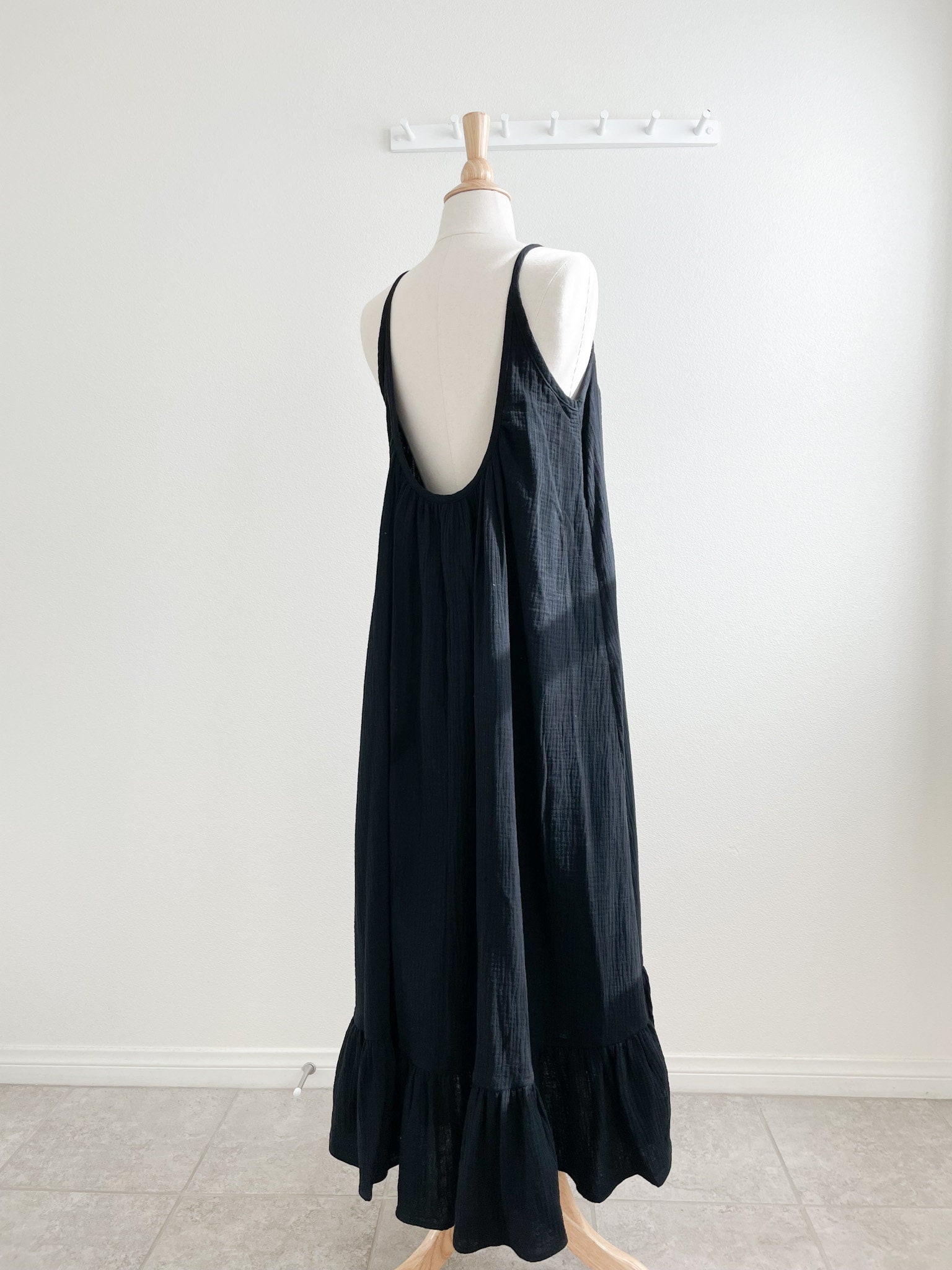 Maxi Dress ARIEL. Gauze 100% Cotton Ruffled Dress With Low Back