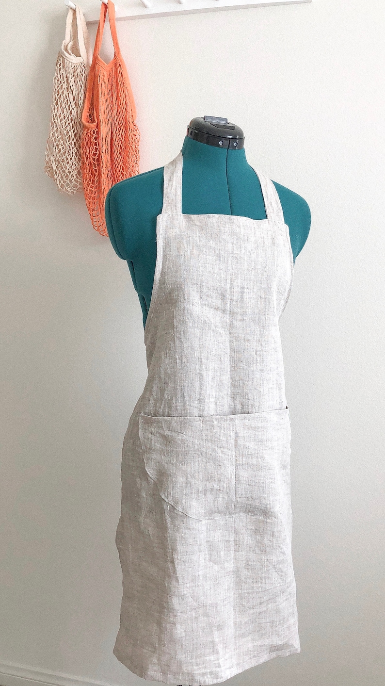 Linen Kitchen Apron With Pockets. Beige Apron. Washed Apron Etsy