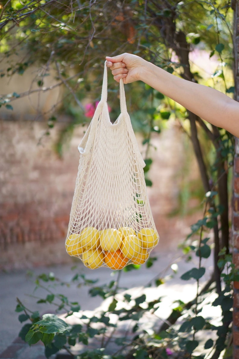 Cotton mesh shopping grocery net bag. Zero waste bag. Running net. Eco produce bag. Crochet tote bag. Bulk bag. Sustainable bag. Home gifts 