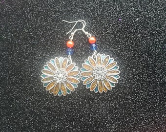 Handmade resin filled metal charm earrings