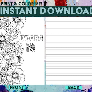 JW Letter writing stationery, DIGITAL download, Coloring Sheet, Lined Paper, JW.org Flower Printable