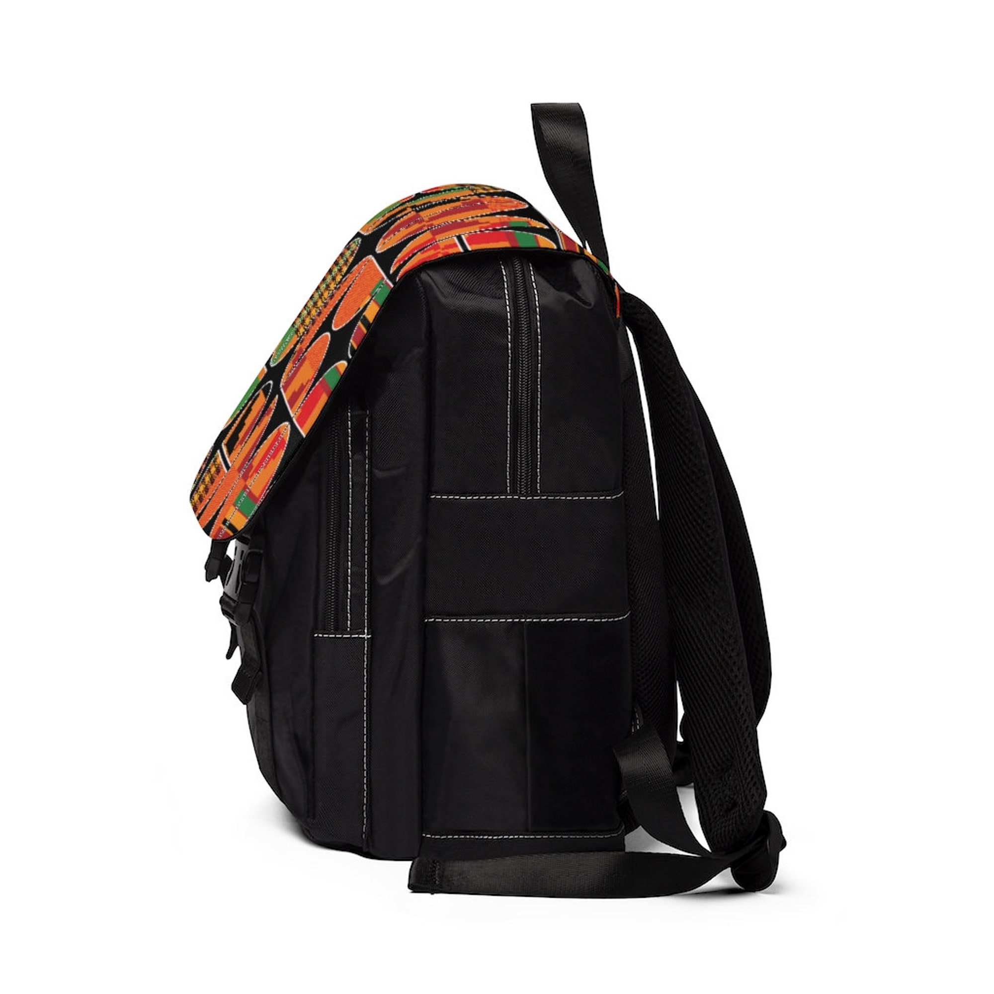 African Backpack, Kente Pattern, Geometric Shape, Ghana Style, Unisex Casual Shoulder Backpack