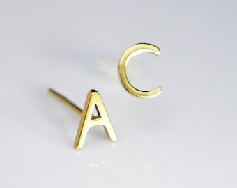 Gold Initial Stud Earrings • Minimalist Initial Earrings • Name Letter Earrings • Monogram Studs • Uppercase 18k Initial • Personalized Gift