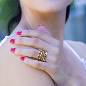 Gold Chain Ring, Thick Cuban Link Chain Ring, Curb Chain Statement Ring, Stacking Miami Chain Ring, Waterproof Statement Ring Gift for Her