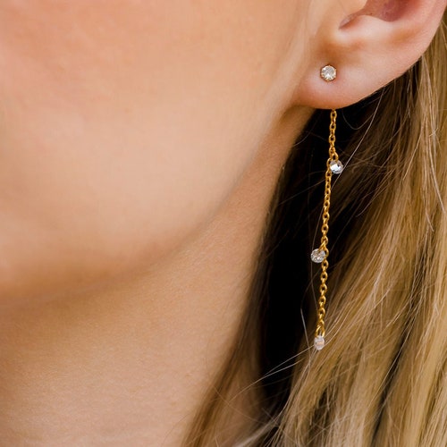 Dangle and Drop Earrings Diamond Drop Earrings Minimalist Etsy