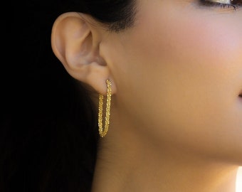 Rope Chain Earrings, Gold Chain Hoop Stud, Twisted Sparkle Chain Dangle Earrings, Simple Shiny Chain Earrings