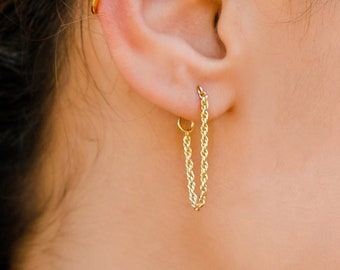 Rope Chain Earrings, Chain Stud Earrings, Twisted Chain, Dangling Earrings, Chain Dangle Earrings, Gold Rope Earrings, Gold Chain Earrings