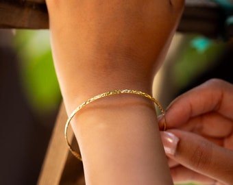 Gold Hammered Cuff Bangle: 18k Gold Filled Waterproof Bracelet