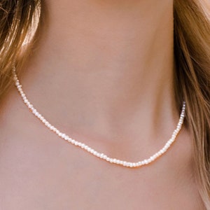 Small Freshwater Pearl Choker Necklace, Tiny Seed Pearl Necklace, Thin Pearls, Dainty Mini Real Natural Irregular Pearl, Gift for Her