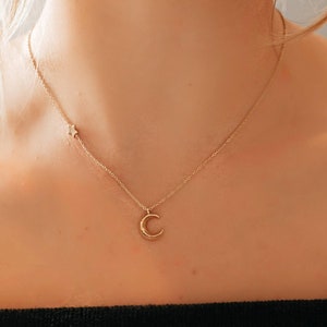 Moon and Star Necklace, Delicate Gold Necklace, Crescent Moon Necklace, Star Necklace, Celestial Jewelry, Crescent Moon Star Necklace