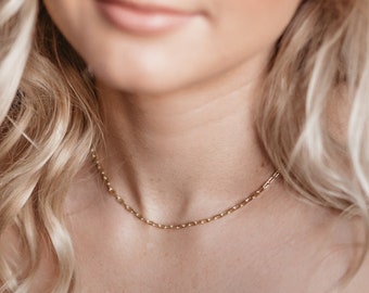 Gold Small Long Box Chain Necklace, Gold Rectangle Link Finished Chain, BOX chain choker necklace, Dainty Open Box Chain Necklace