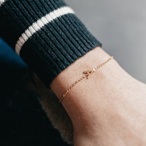 Gold Personalized Mini Initial bracelet for Women, Sideway Initial, 18k Tiny Letter Bracelet, Dainty Jewelry Layering Bracelet, Gift for Her