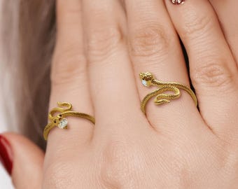 Snake Diamond Ring, Adjustable Open Serpent Stacking Statement Goth Witchcraft Jewelry Wrap Band