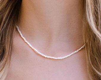 Tiny Freshwater Pearl Necklace • Layering Necklace • Dainty Real Natural Pearl Choker