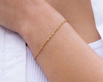 Gold Filled Singapore Chain Bracelet, Dainty Twisted Rope Stacking Bracelet