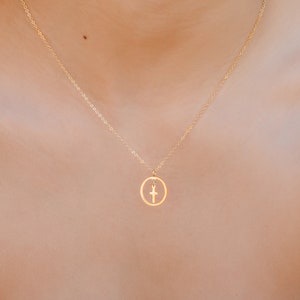 Tiny Cross Necklace, Gold Cross Mini Halo Necklace, Christian Saint, Delicate Dainty Religious Necklace, Small Baptism Cross Gift for Women