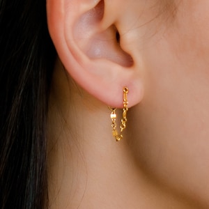 Chain Earring, 18k Gold Filled Mirror Sparkle Chain Earrings • Chain Drop Stud, Minimalist Dangle Twist Sequin Chain hoop Waterproof Earring