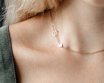 Gold Sideways Double Initial Necklace Two Letter Asymmetrical Letter Personalized Gold Necklace Minimalist Jewelry Gift