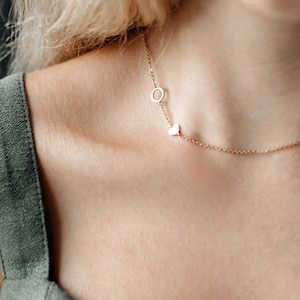 Gold Sideways Double Initial Necklace Two Letter Asymmetrical Initial Letter Personalized Gold Necklace Minimalist Jewelry Gift