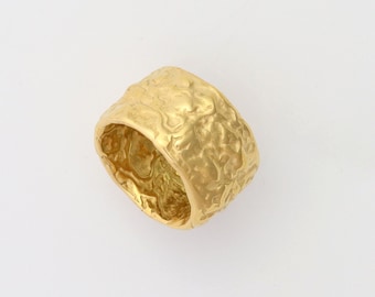 Wide Gold Cigar Band Ring, Chunky Hammered Thick 18k Gold Nugget PVD Ring, Waterproof Unisex