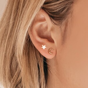 Crescent Moon Stud Earrings • Minimalist Dainty Gifts for Her • Small Tiny Silver Studs • Moon Phase